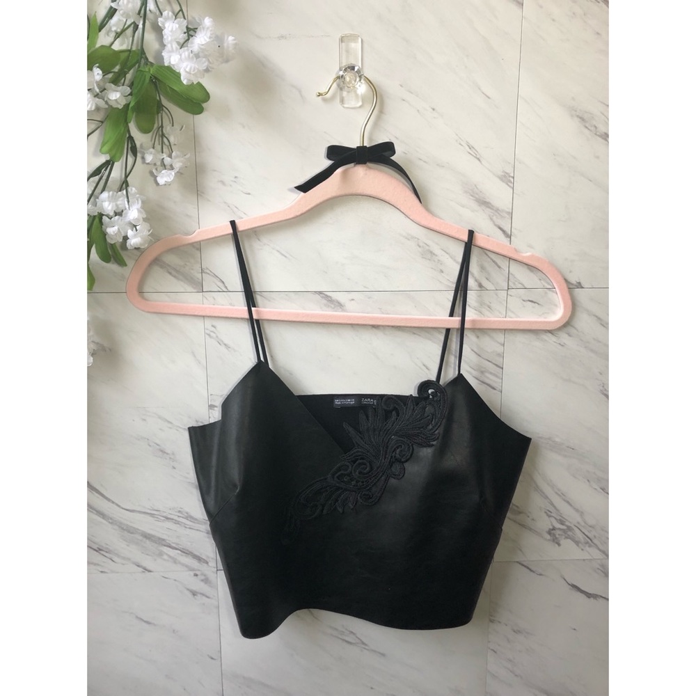 Zara Faux Leather Crop Top in Black NWOT